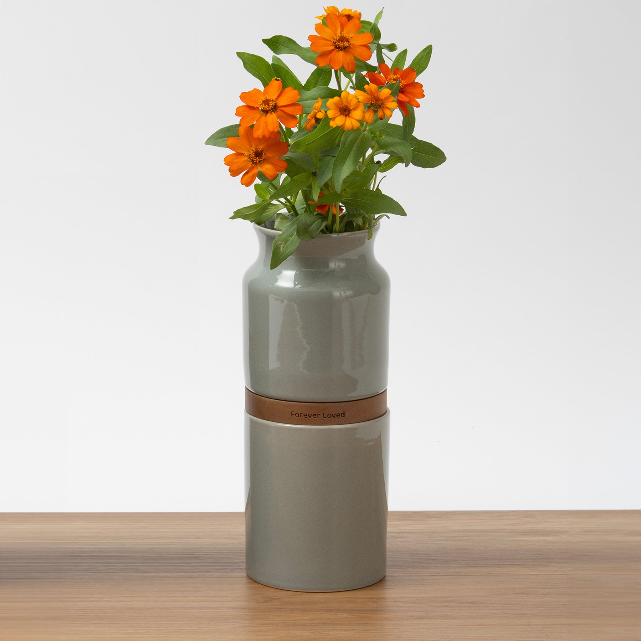 Grey pet urn vase. Sky Urns custom pet urns can be used as dog urns or cat urns. They make beautiful pet memorial urns or custom memorial urns.