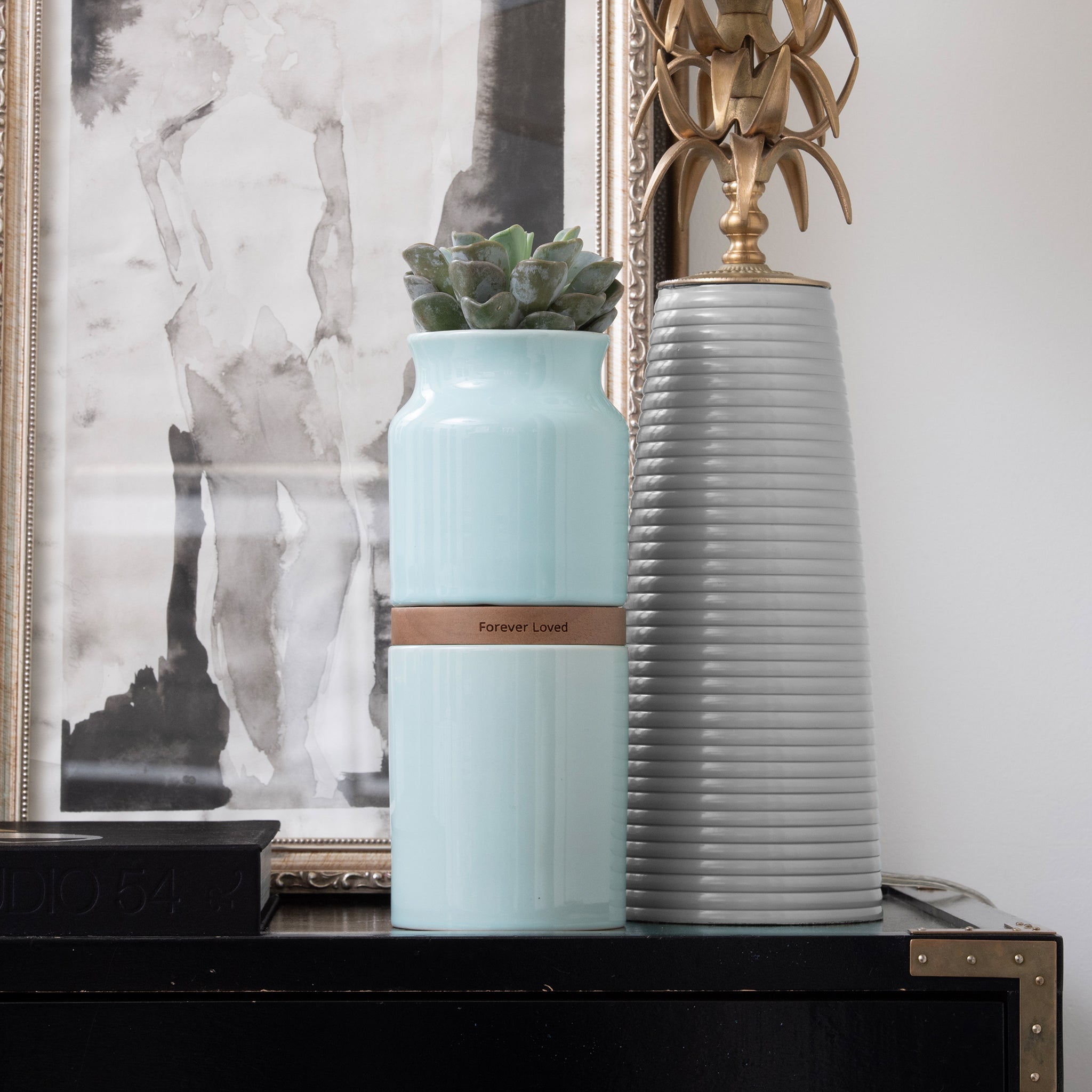 Blue pet urn vase. Sky Urns custom pet urns can be used as dog urns or cat urns. They make beautiful pet memorial urns or custom memorial urns.