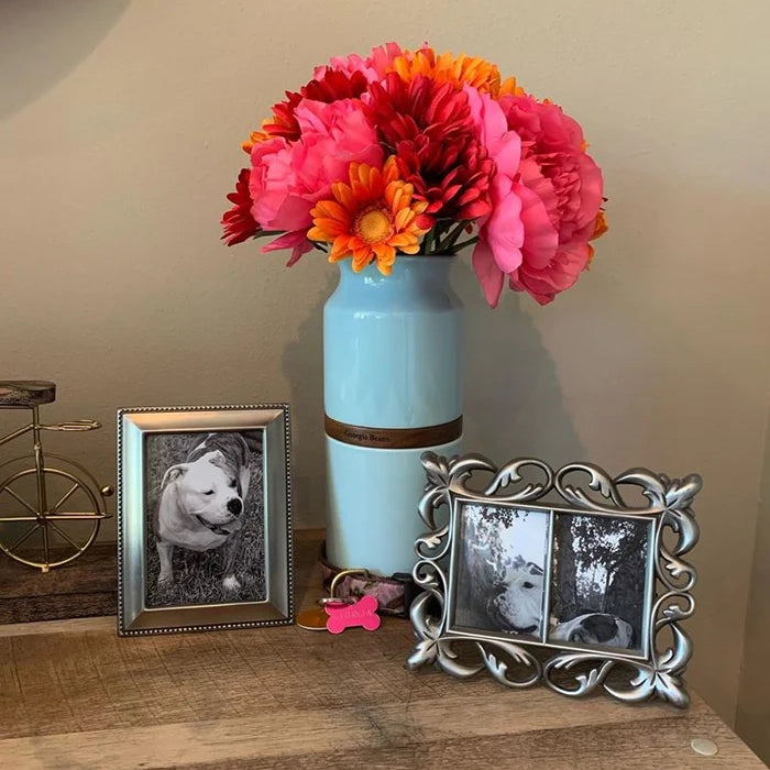 Blue pet urn vase. Sky Urns custom pet urns can be used as dog urns or cat urns. They make beautiful pet memorial urns or custom memorial urns.