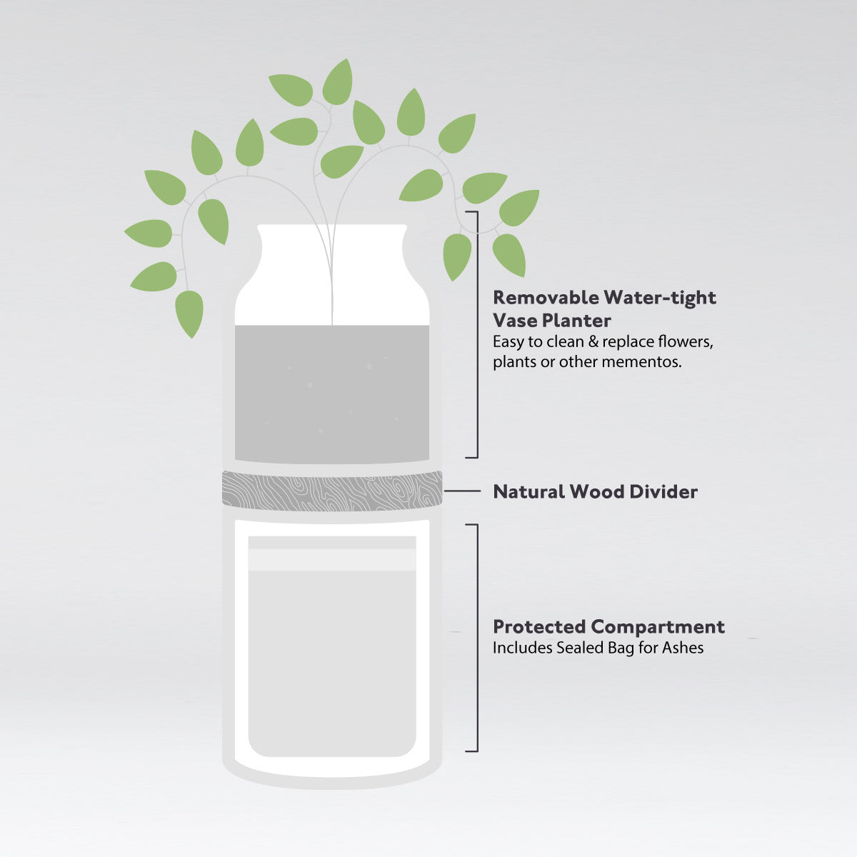 Vega Vase Urn: Grey With Dark Wood