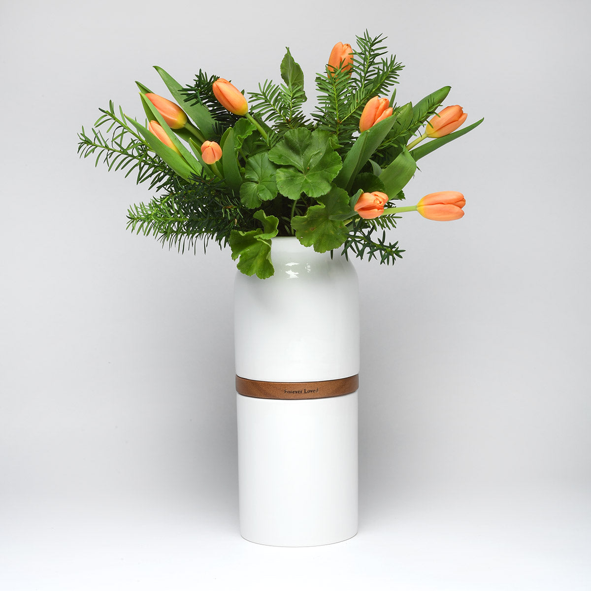 Vega Vase Urn: White With Dark Wood