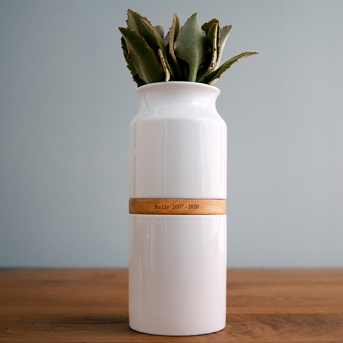 Sky Urns Pet Urn Vase: White with Light Wood