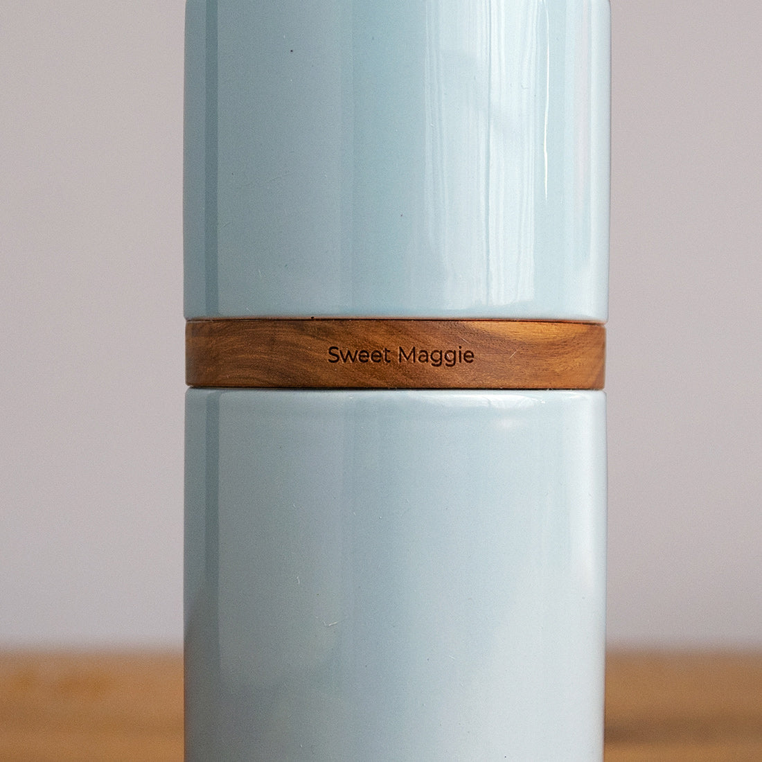 Sky Urns Pet Urn Vase: Pale Blue with Dark Wood